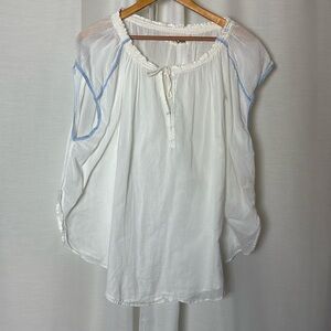 Free People Sheer Cotton Tunic Blue Trim Sleeves